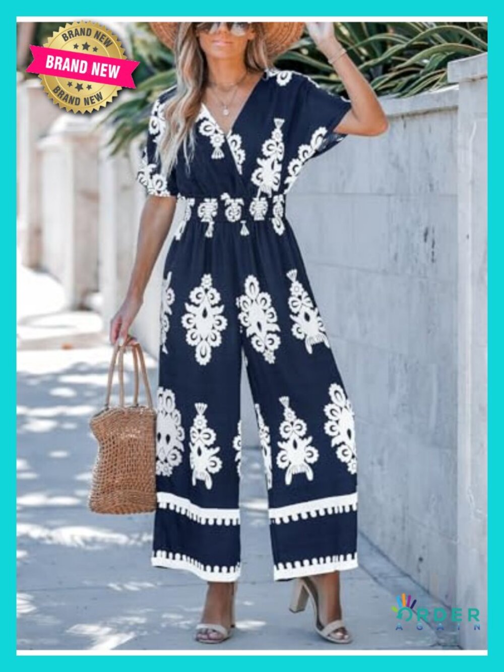 Boho Paisley Smocked Wide Leg Jumpsuit with Pockets - Picture 4 of 6